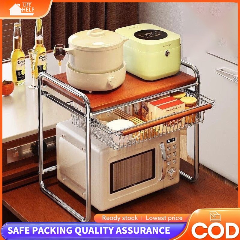 Microwave Rack Kitchen Oven Shelf Seasoning Rack With Drawer Rice ...