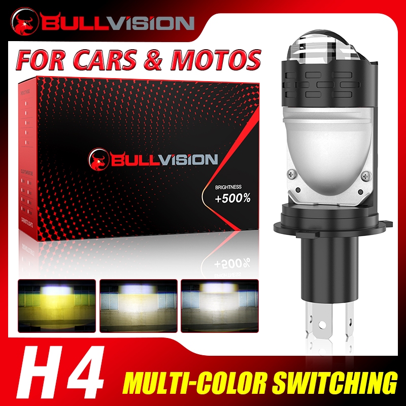 BULLVISION 6000K H4 Led Projector motorcycle Mini Lens Multi-color ...