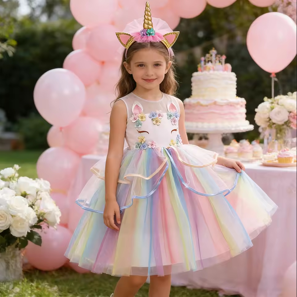 Unicorn Dress for Party Birthday Children Girls Princess Children Costume  Christmas Long Set 3 Pieces Lace Wedding | Shopee Malaysia