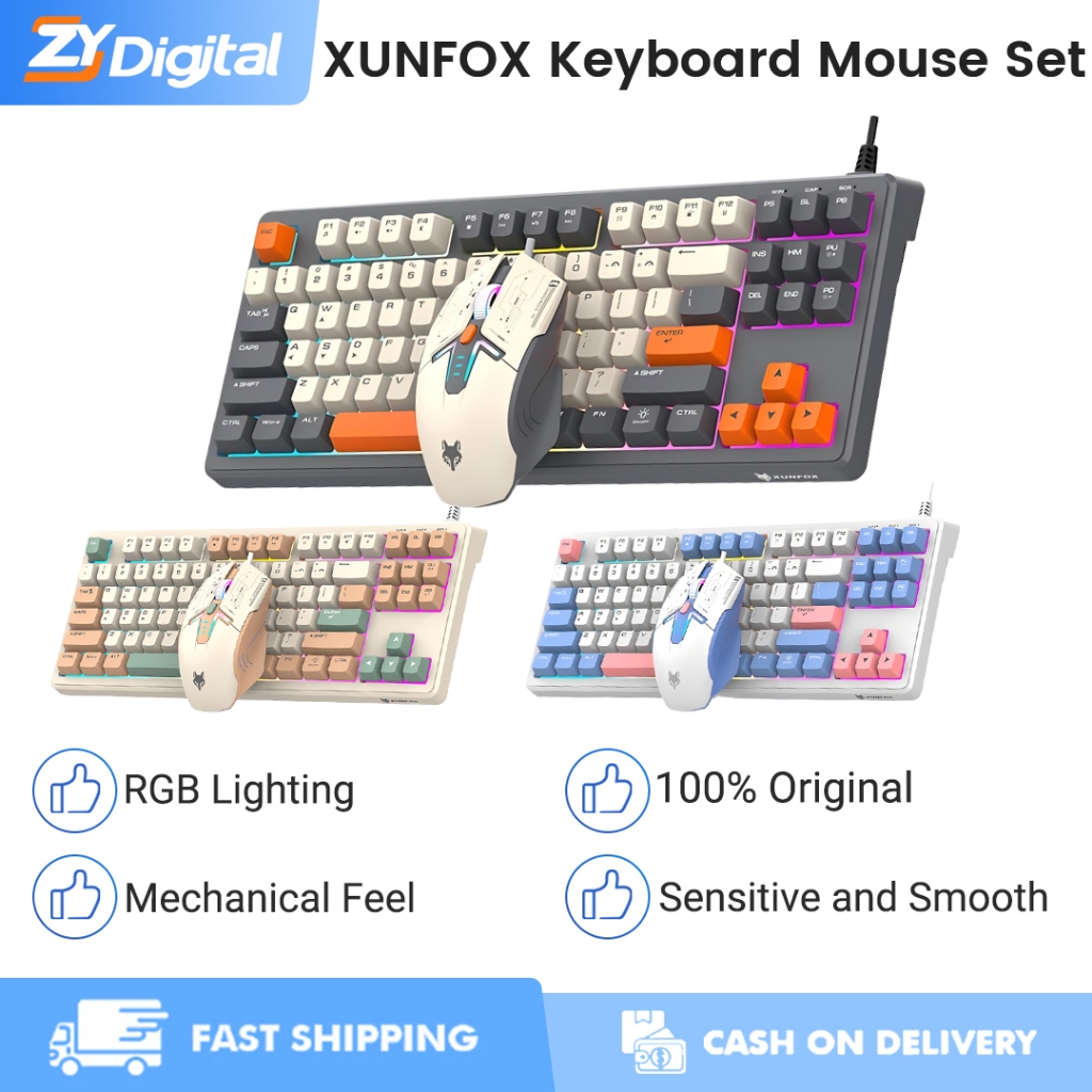 XUNFOX Keyboard and Mouse Set Gaming Mechanical Feel RGB Adjustable ...