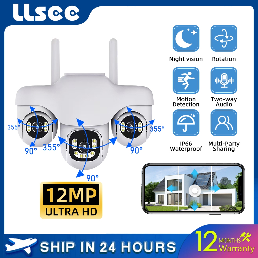 LLSEE V380 12MP 6K Three lens PTZ Mobile Control Rotation Outdoor WiFi ...