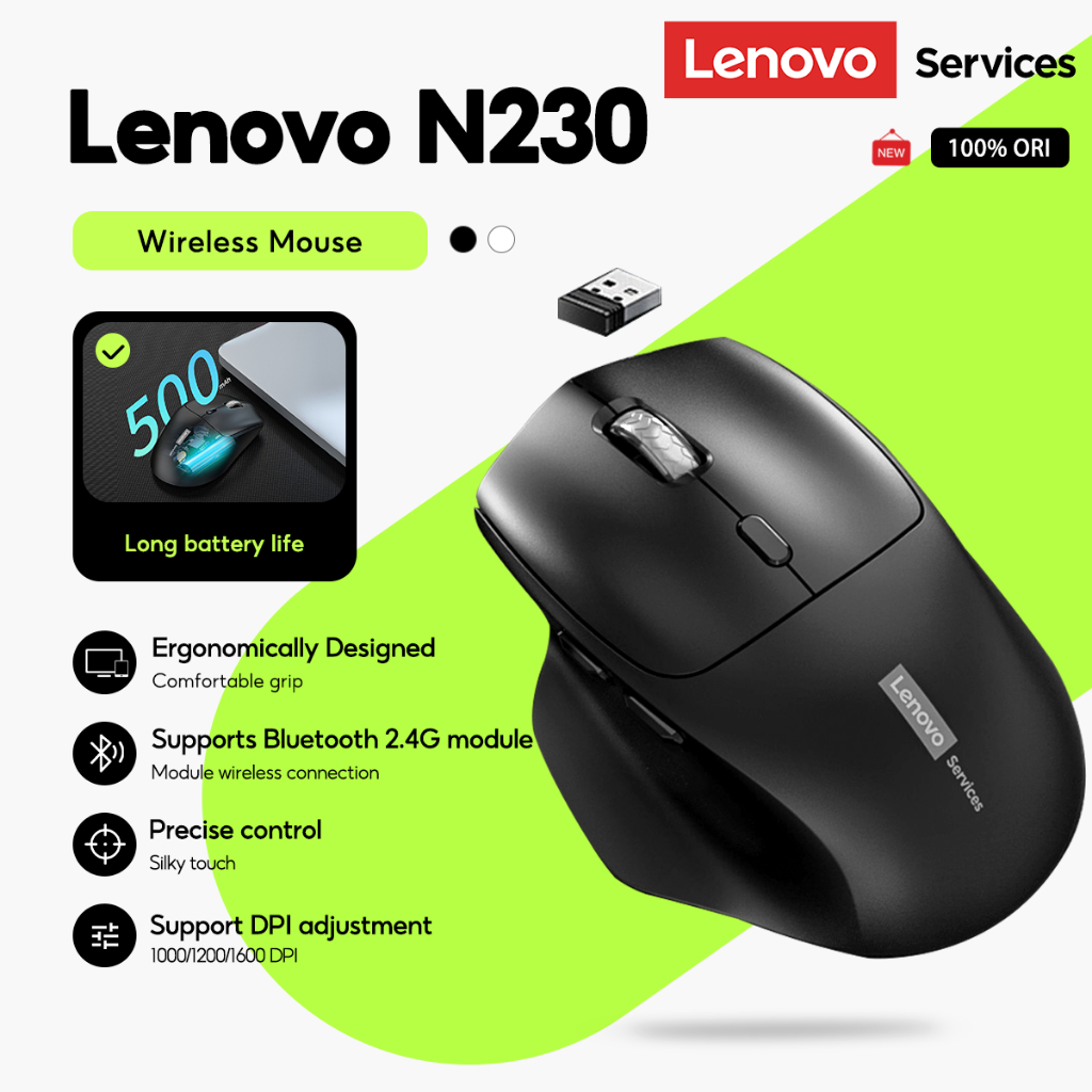 Lenovo N230 2.4GHz Wireless Silent Mouse 2.4G Ultra-Low Latency Fast ...