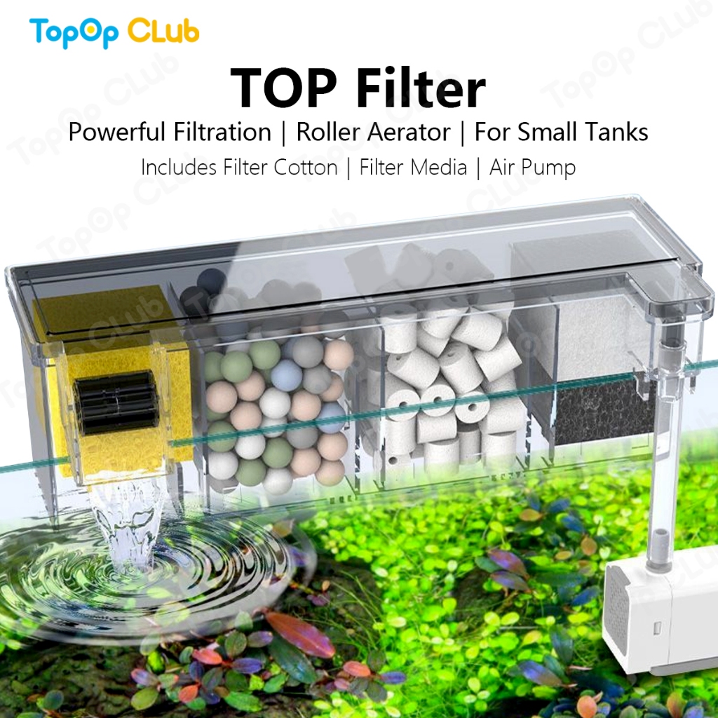 TOPOP Aquarium Top Filter Box 3IN1 with Water Pump for Small Tank 15cm ...