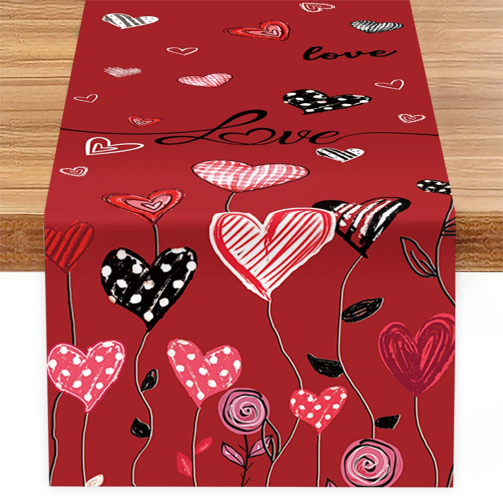 180 x 35cm Red LOVE Heart LOVE Valentine's Day Table Runner Polka Dot ...