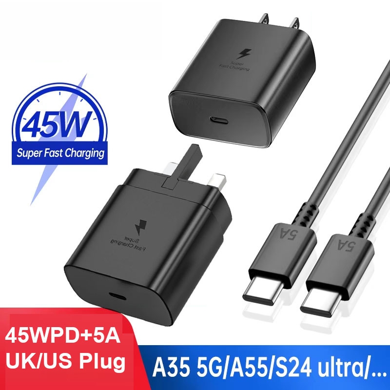 For SAMSUNG 45W Super Fast Charger for Galaxy S24 S25 Z Flip Fold 6 5 4 S24 S23 S22 Note20 Ultra Plus A55 5A USB C to USB C PD Cable