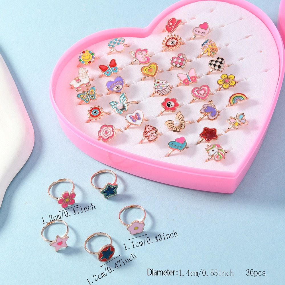(12/36) New Cartoon Children's Ring, Girls Rhinestone Adjustable Alloy ...
