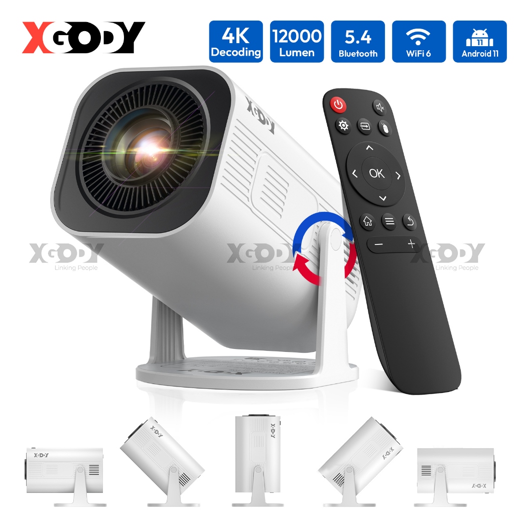 XGODY Gimbal 3 Pro Projector 330ANSI Auto Focus 4K HD 1080P Android 11 ...
