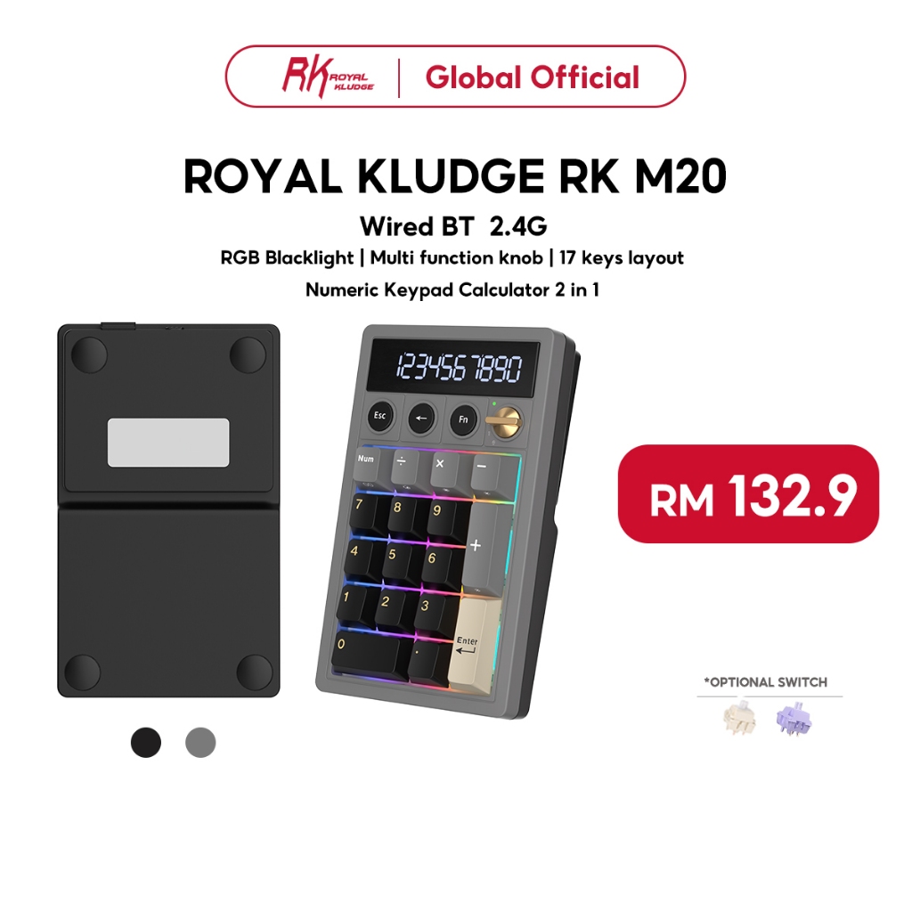 RK ROYAL KLUDGE M20 Numeric Keypad Calculator 2 In 1 With Toggle Knob ...