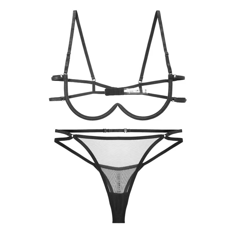 Sexy Lingerie Set with Nipple Pad Sexy Three-Point Steel Ring Gathering ...