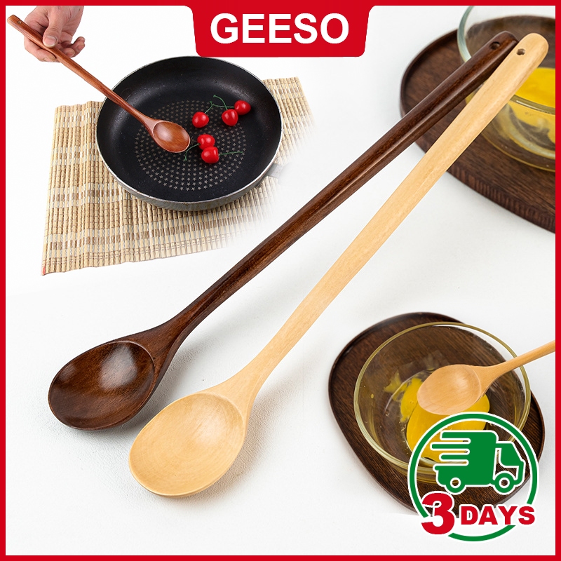 GEESO Japanese Long-handled Wooden Spoon Soup Stirring Mixing Spoon ...