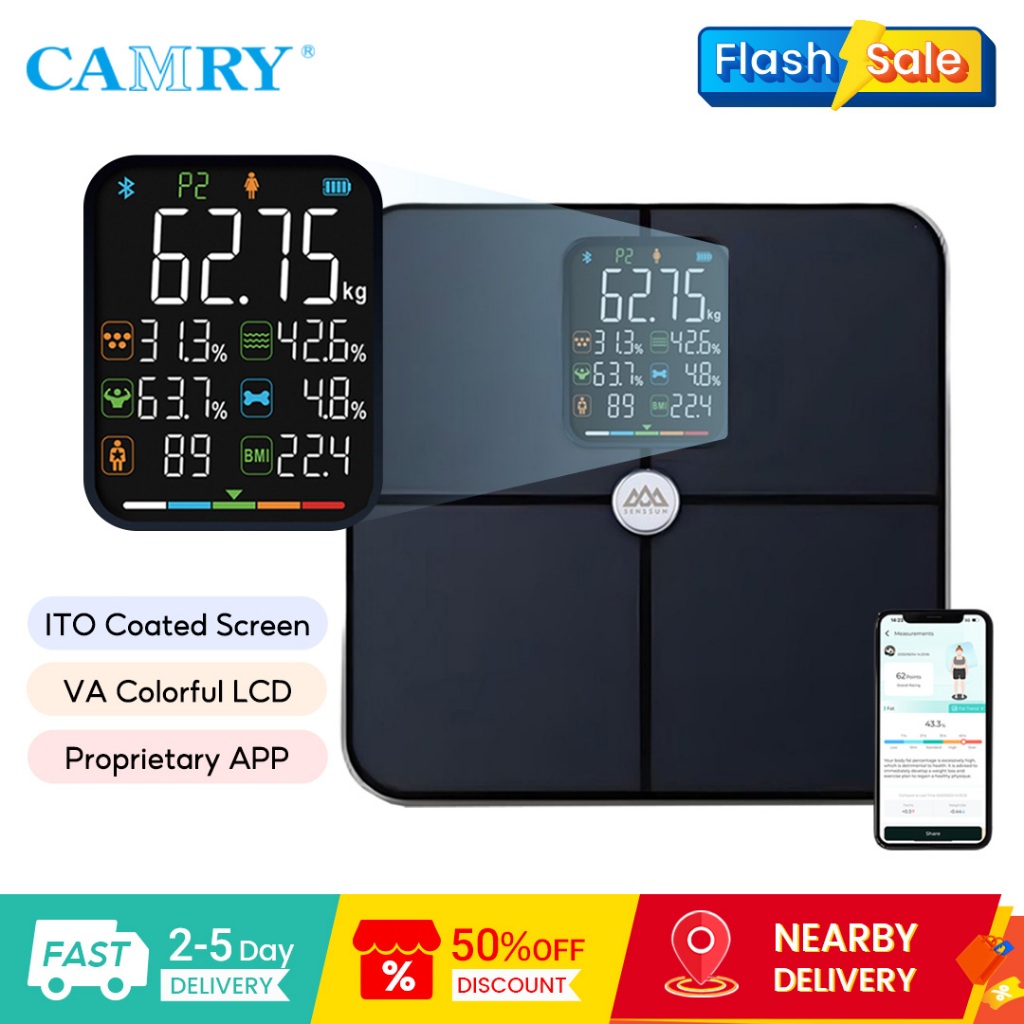 CAMRY Smart Body Fat Scale VA Colorful LCD & ITO Coating Screen ...
