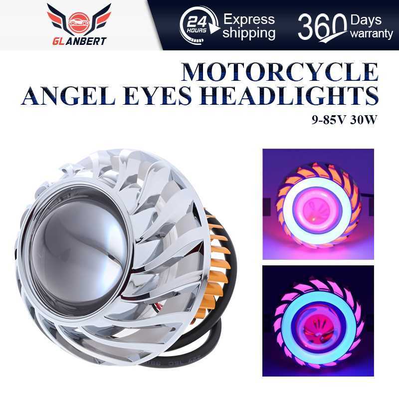 30W Motorcycle LED Headlight 【In Stock】Projector Lens Dual Angel Devil ...