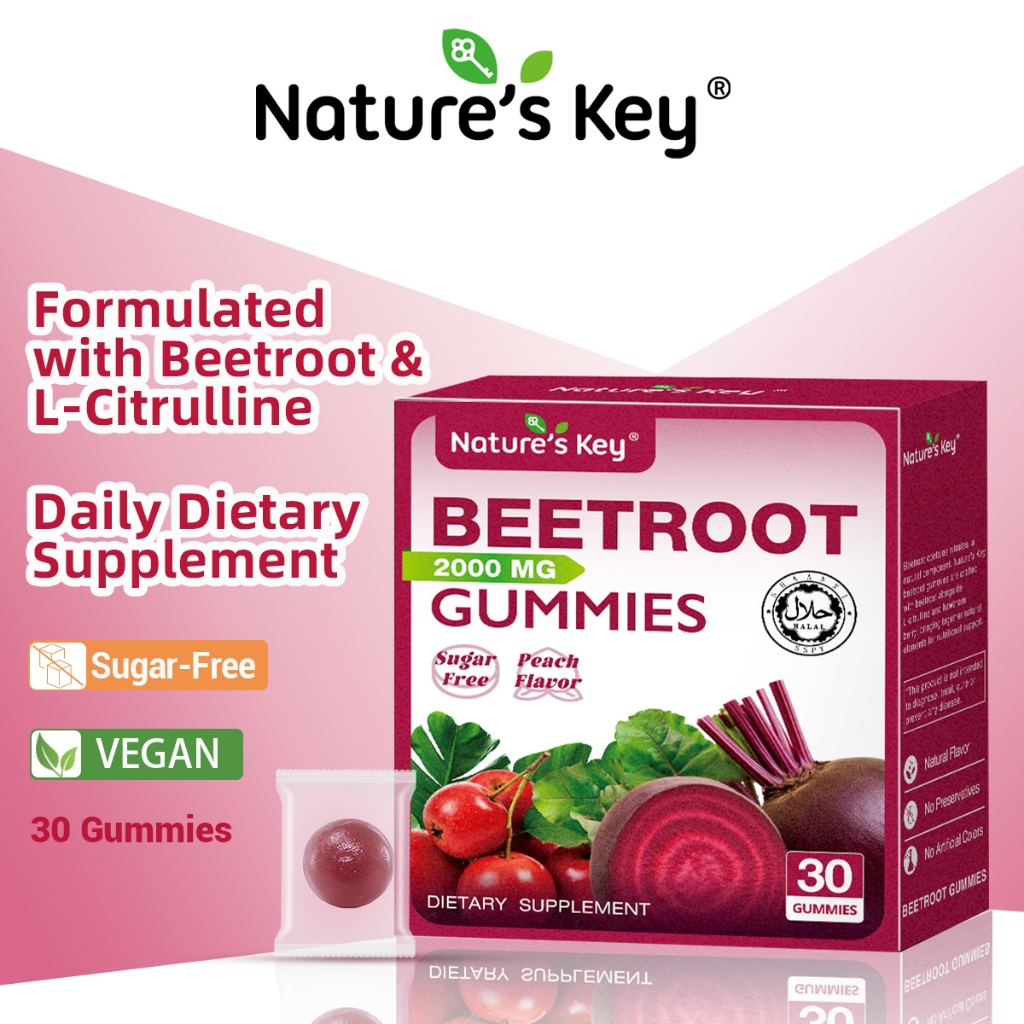 【UPGRADE】Nature's Key Beetroot Gummies Sugar-Free Vegan Formula with L ...
