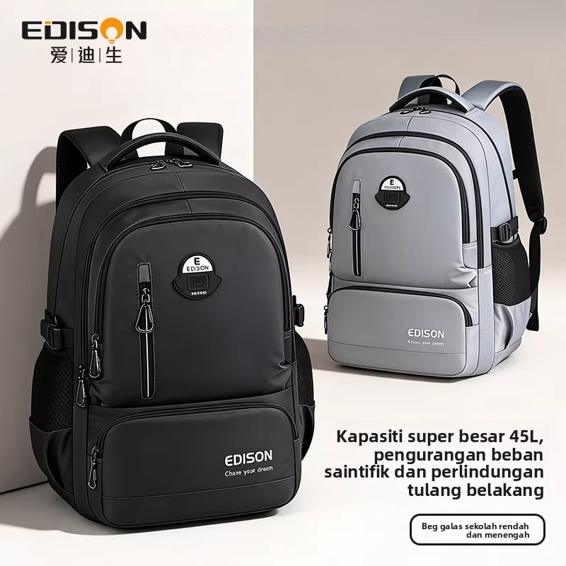 EDISON Beg Ransel Pelajar Menengah & Universiti | Anti Bonggol Muat ...