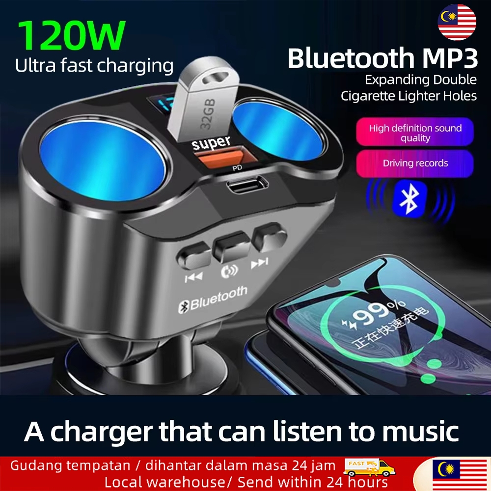 (🚚MY Stock🚚) 120W Car Charger Adapter Socket Splitter Dual USB QC 3.0 ...