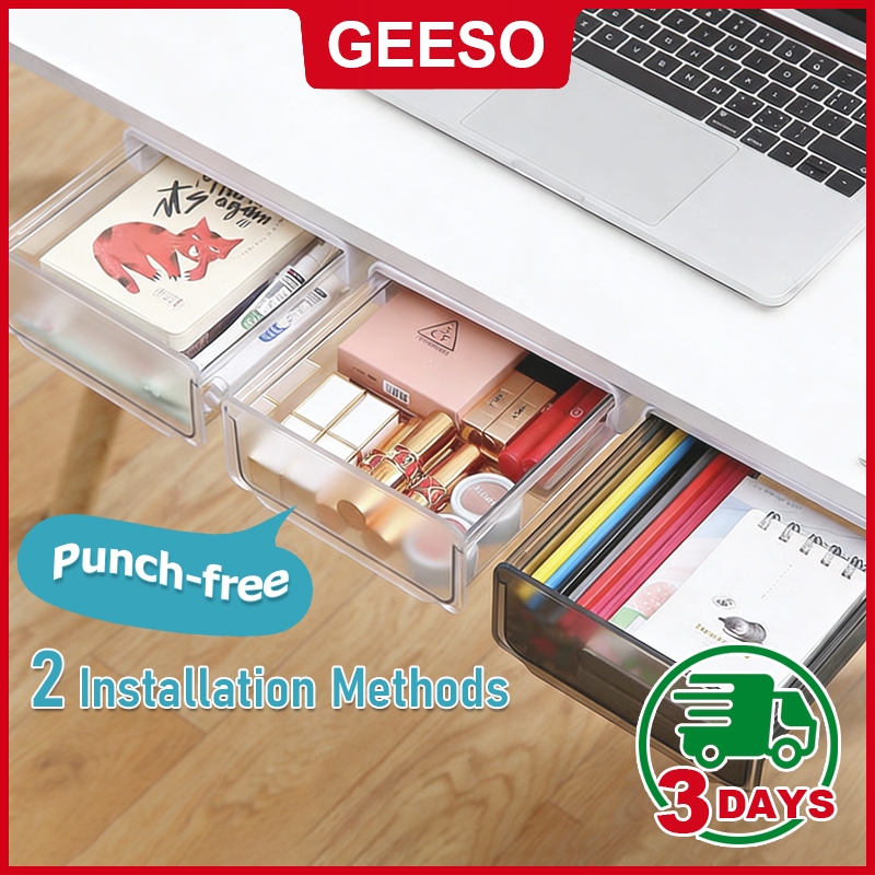 GEESO Under Table Desk Drawer Stationary Box Self-adhesive Under-drawer ...