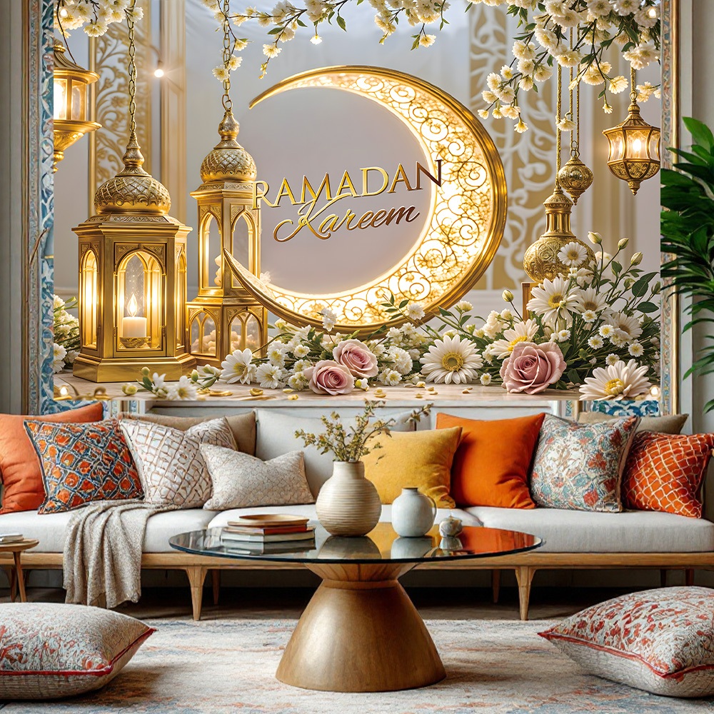 Luxury Floral Ramadan Backdrop Banner Customizable 150x100/230x180CM ...