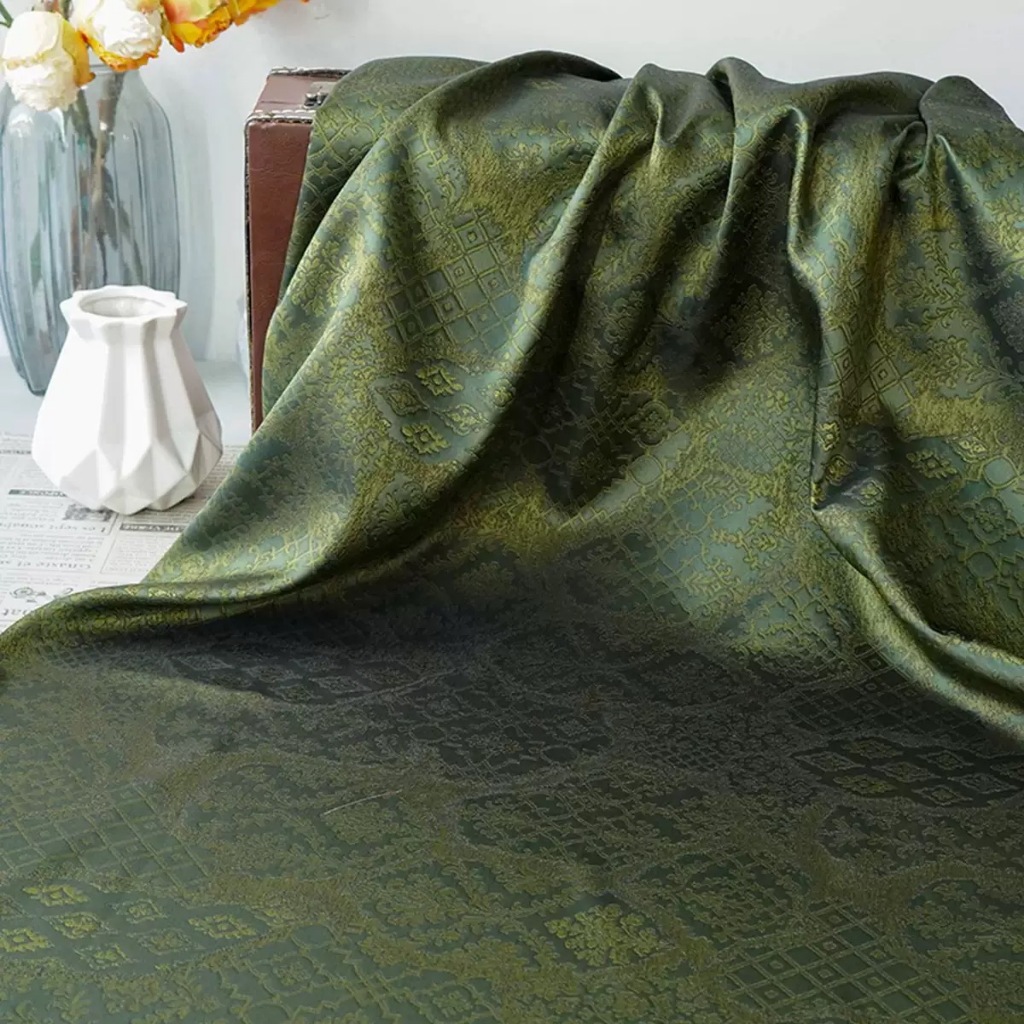 [1 Meter]Green vine pattern yarn-dyed jacquard fabric Floral Texture ...