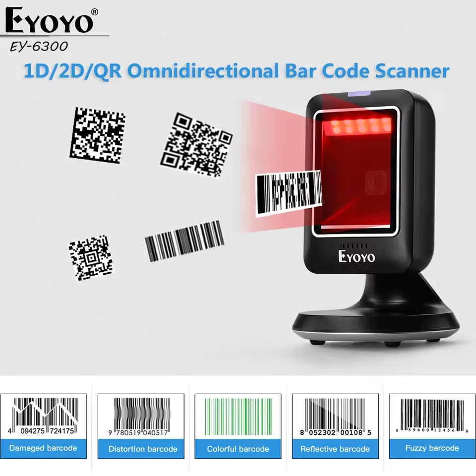 Eyoyo EY-6300 1D 2D QR code Desktop Barcode Scanner Platform Scanner ...