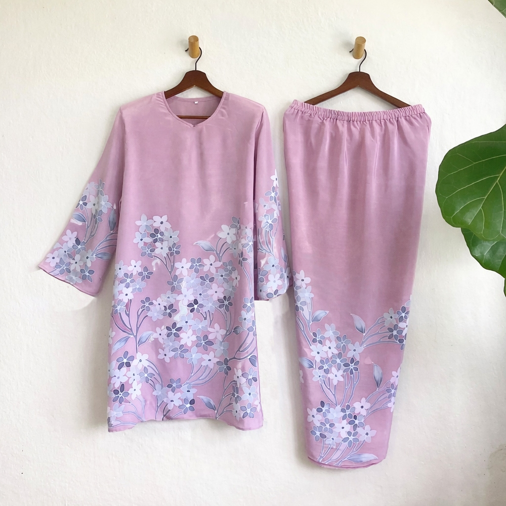 Dusty Pink BATIK baju raya perempuan 2026 ironless sale Sesuai untuk ...