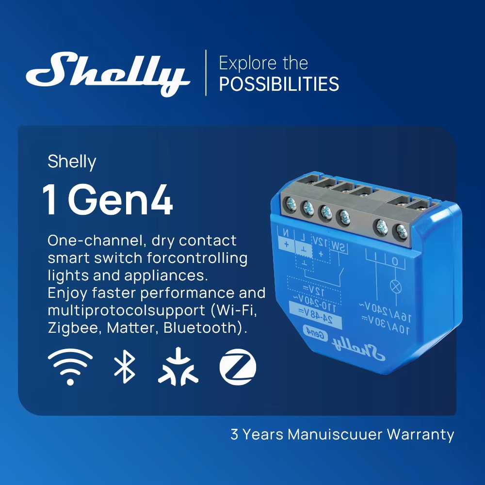 Shelly 1 Gen4 Wi-Fi Zigbee & Matter Smart Relay Switch with Dry ...