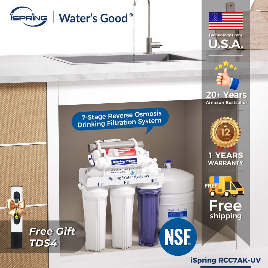 iSpring RCC7AK-UV NSF Certified 7-Stage Under Sink Reverse Osmosis ...