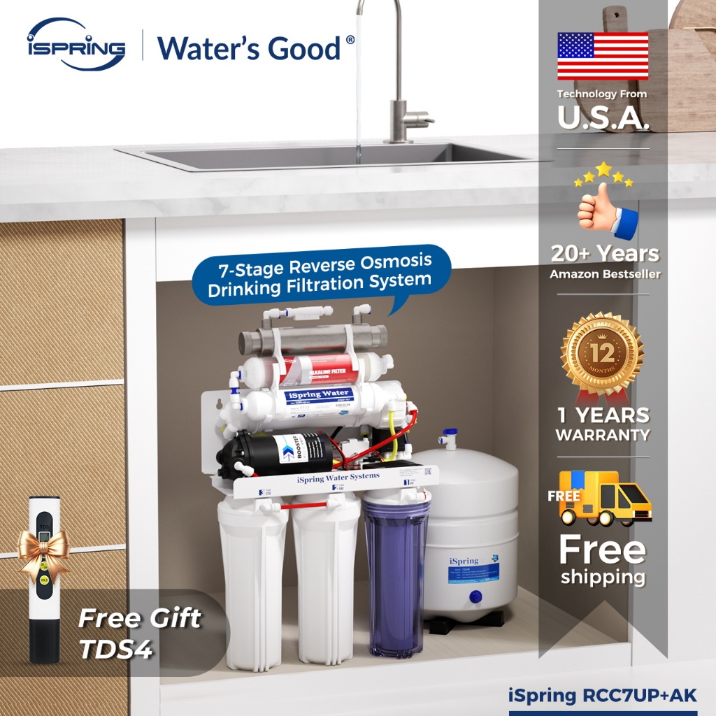 iSpring RCC7UP-AK Filtration System Under Sink 75GPD 7-Stage Reverse ...