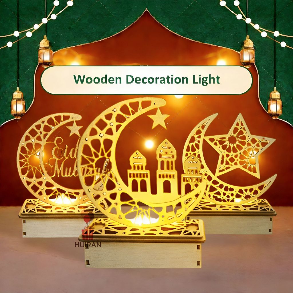 EID Wooden Ornaments Light Hari Raya Decoration 2026 Eid Mubarak ...