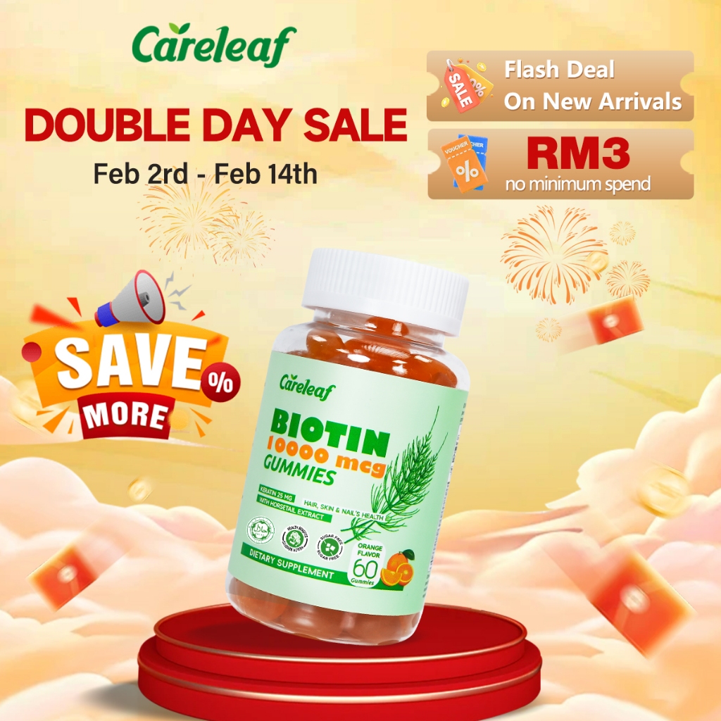 Careleaf Biotin 10000mcg Gummies - for Strong Hair & Nails Vibrant ...