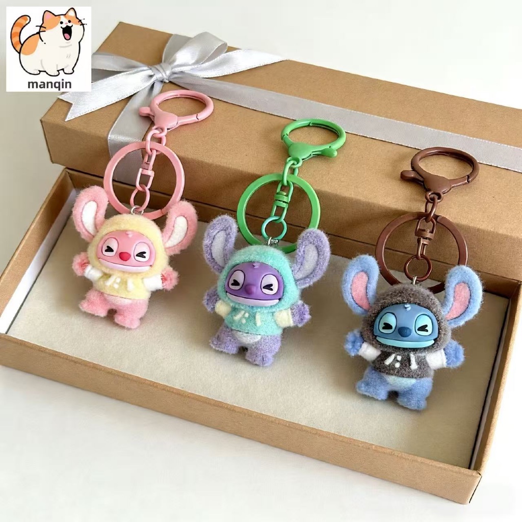 Stitch Cute Mini Flocking Doll Keychain Disney Fashion Pendant | Shopee ...