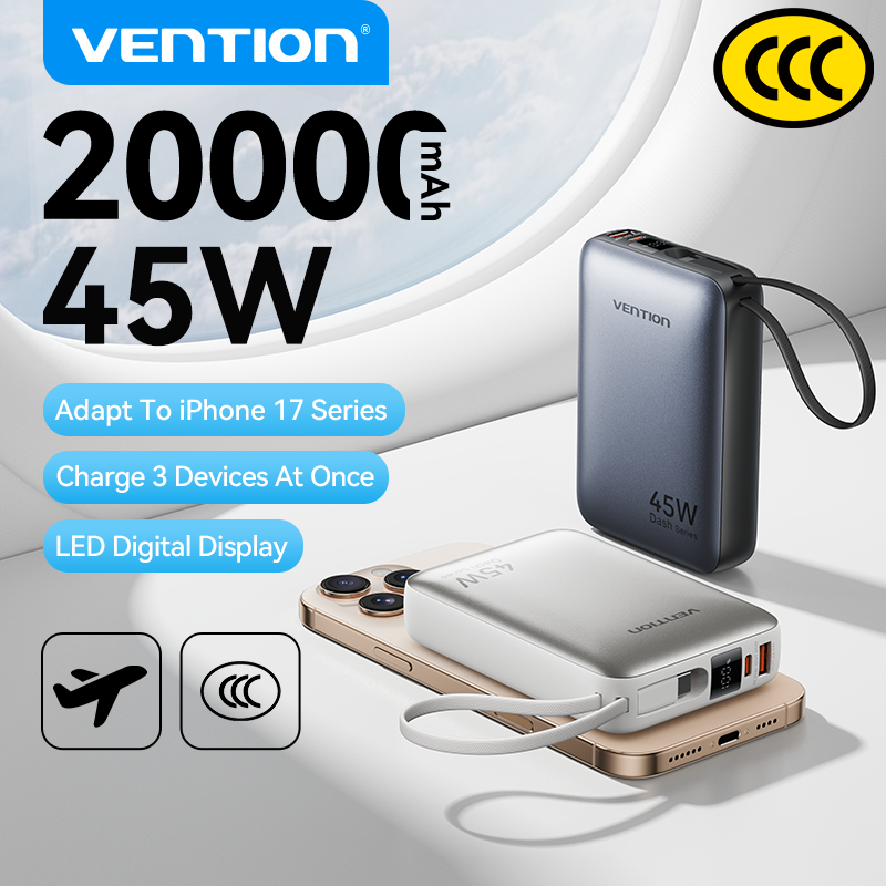 【CCC Certification】Vention CCC Powerbank 20000mAh PD 45W Portable Type C PD Fast Charging Power Bank for iPhone 17 Pro Max