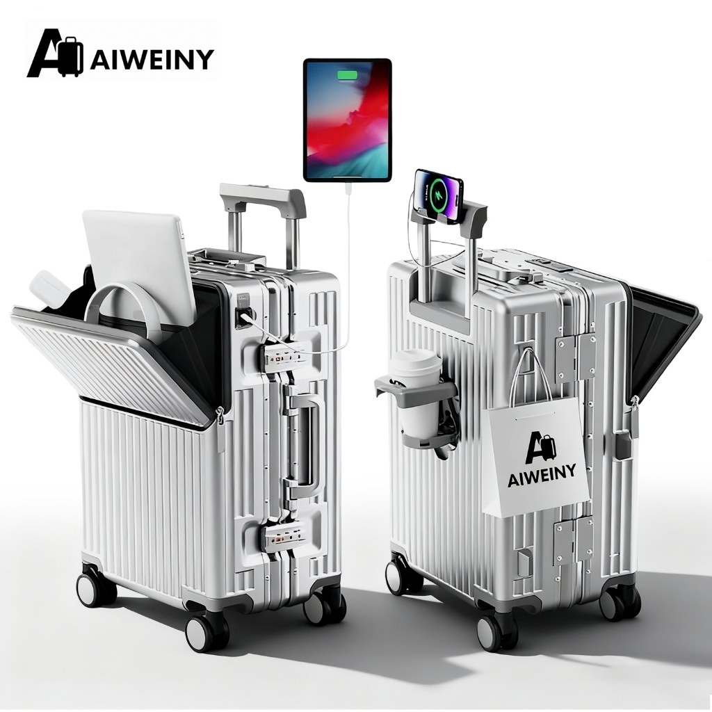 AIWEINY Aluminium Frame Travel Luggage large capacity lightweight Front ...