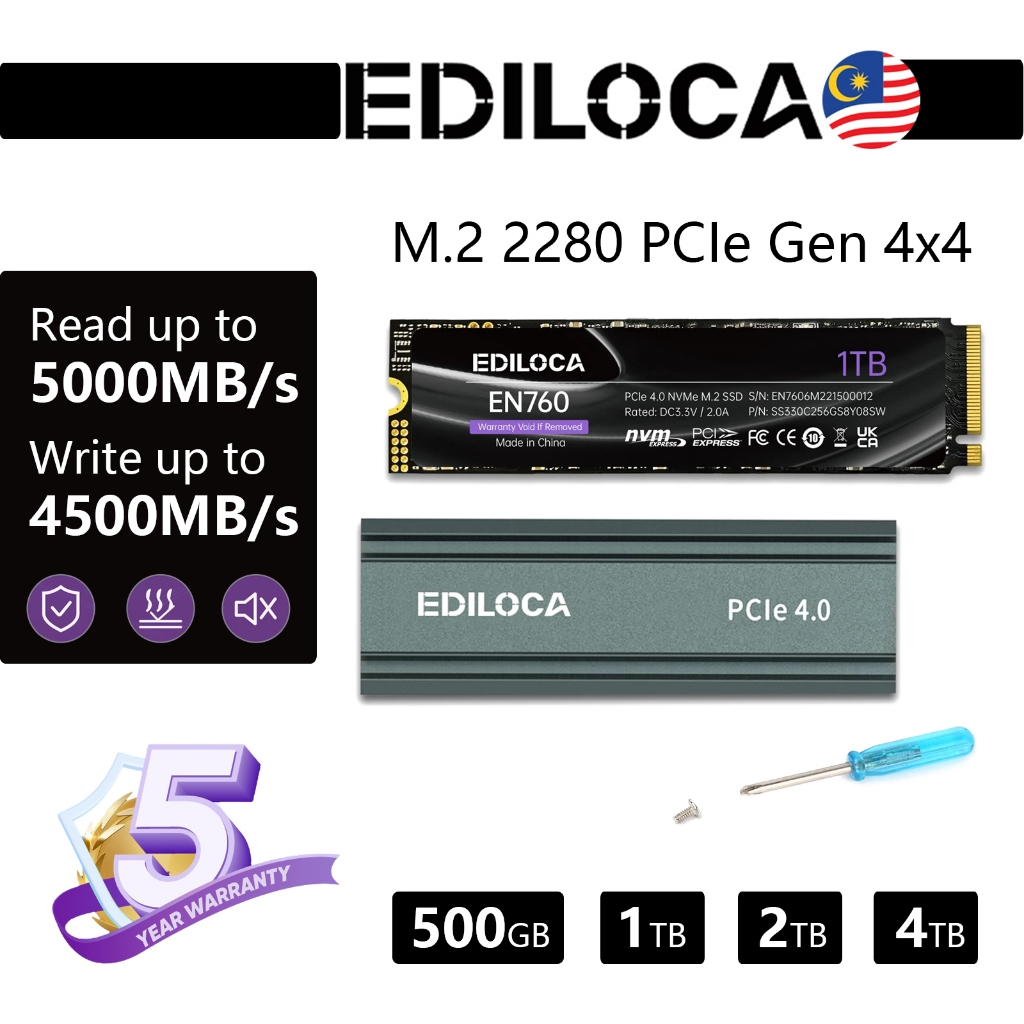 EDILOCA EN760 M.2 2280 PCIe Gen4.0x4 NVMe with Heatsink (4TB