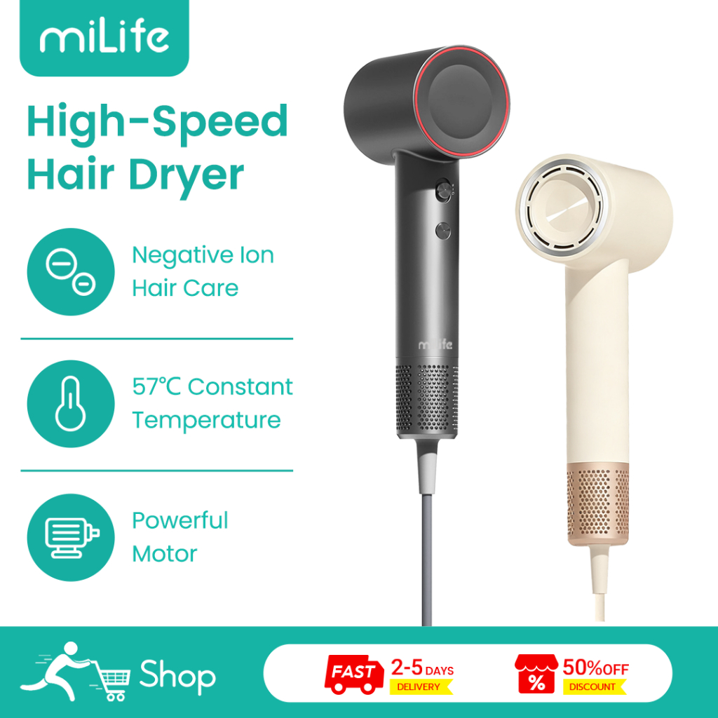 MiLife High-Speed Hair Dryer M01 Negative Ion Care 57°C Constant ...