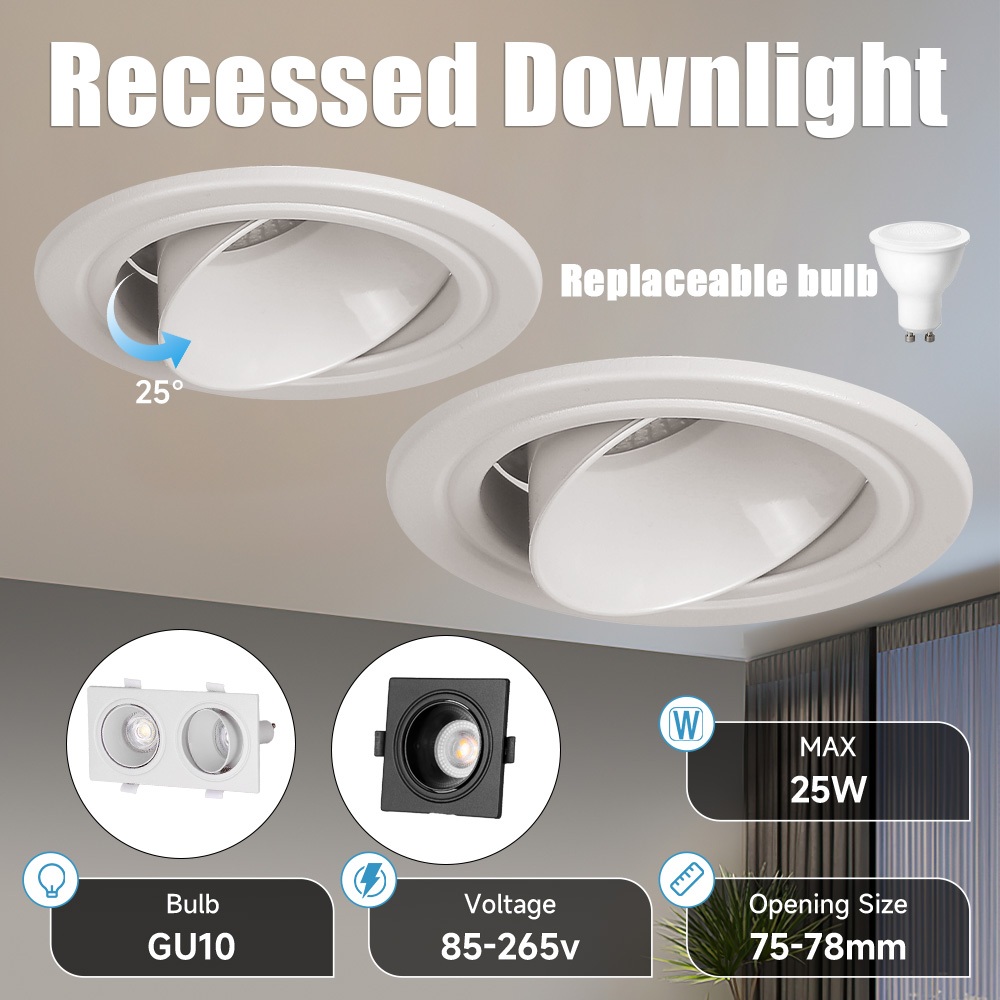 LED Recessed Downlight GU10 Replaceable Celling Light Anti-Glare ...