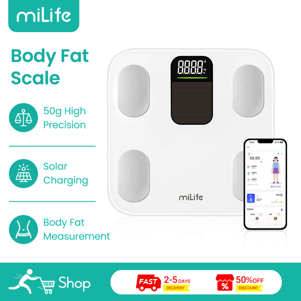 MiLife Smart Body Fat Scale S40 0.1-180kg Solar Charging Support Mihome ...