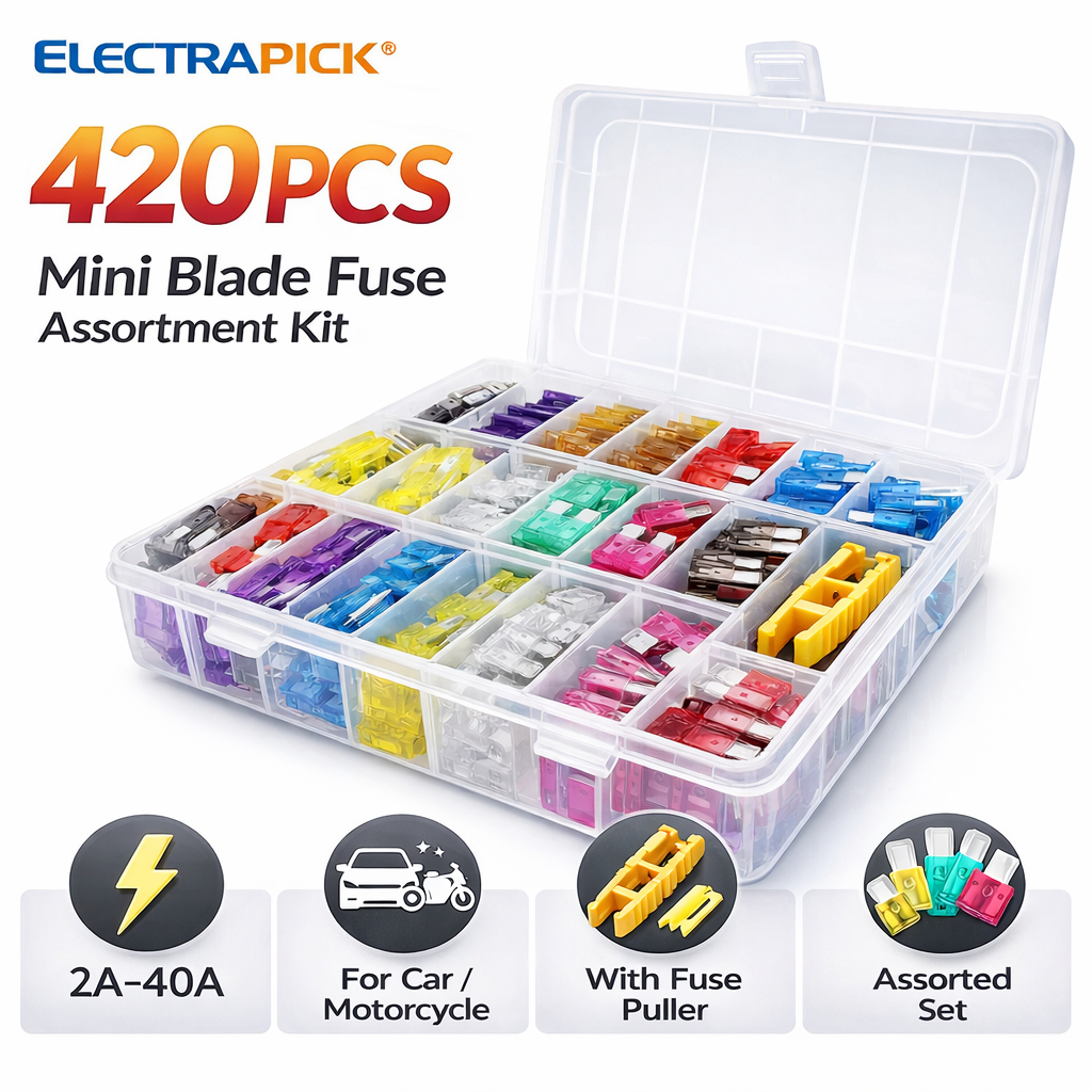 Electrapick 420PCS Mini Blade Fuse Assortment Kit with Fuse Puller | 2A ...