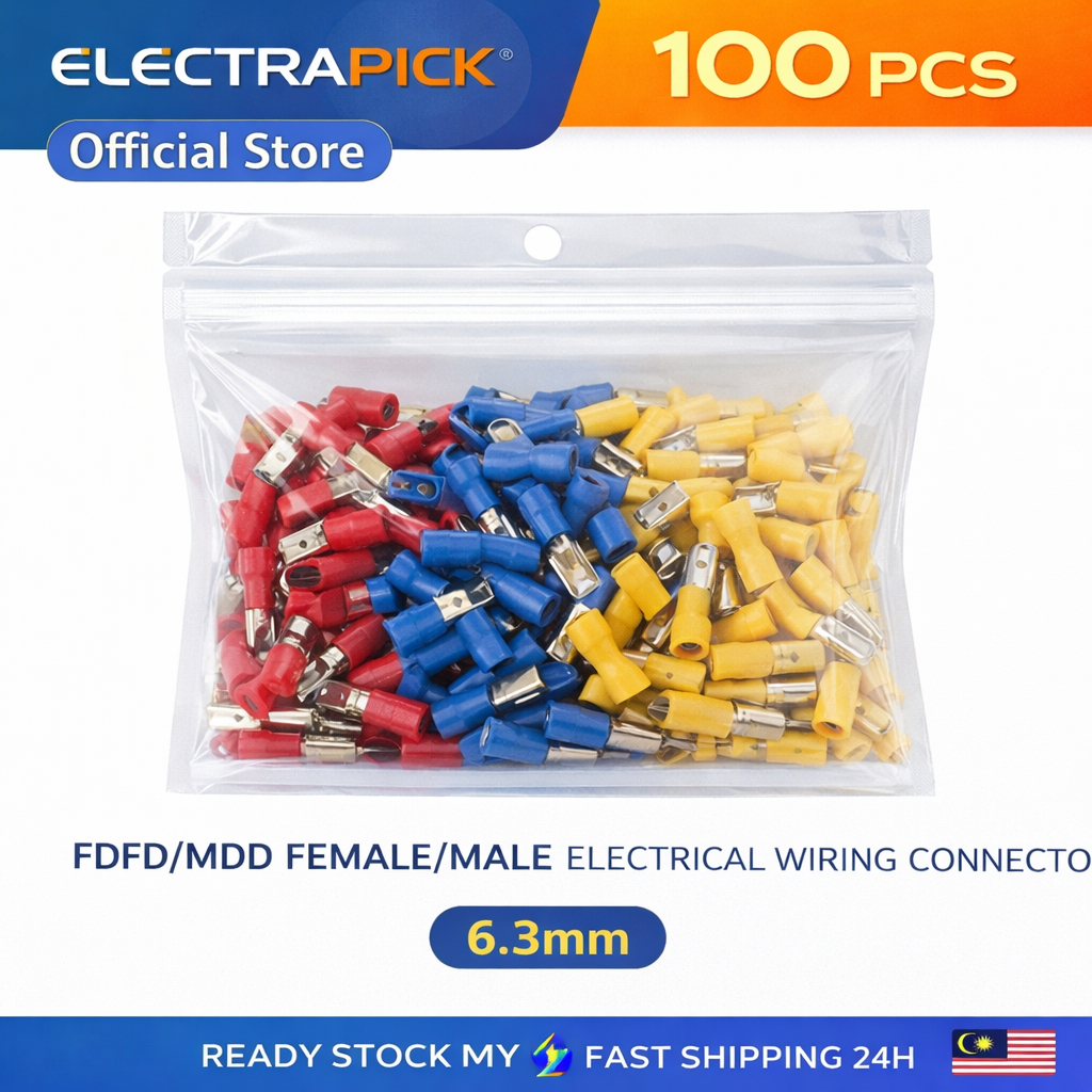 Electrapick 100PCS Electrical Spade Connector Kit – 6.3mm | Female ...