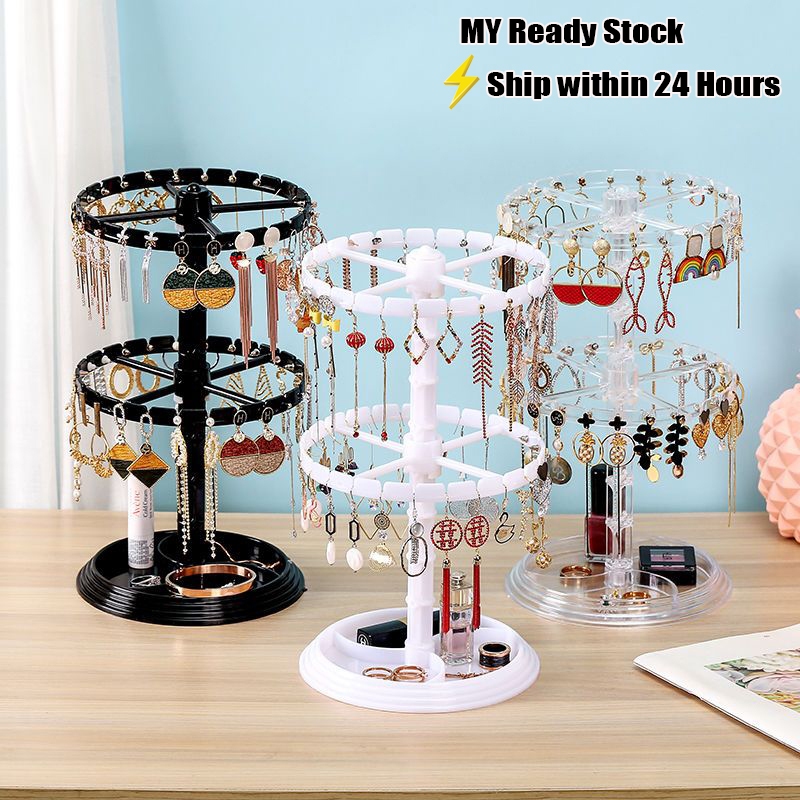 Rotatable Storage Rack - Jewelry Necklace Keychain Shelf & Earrings ...