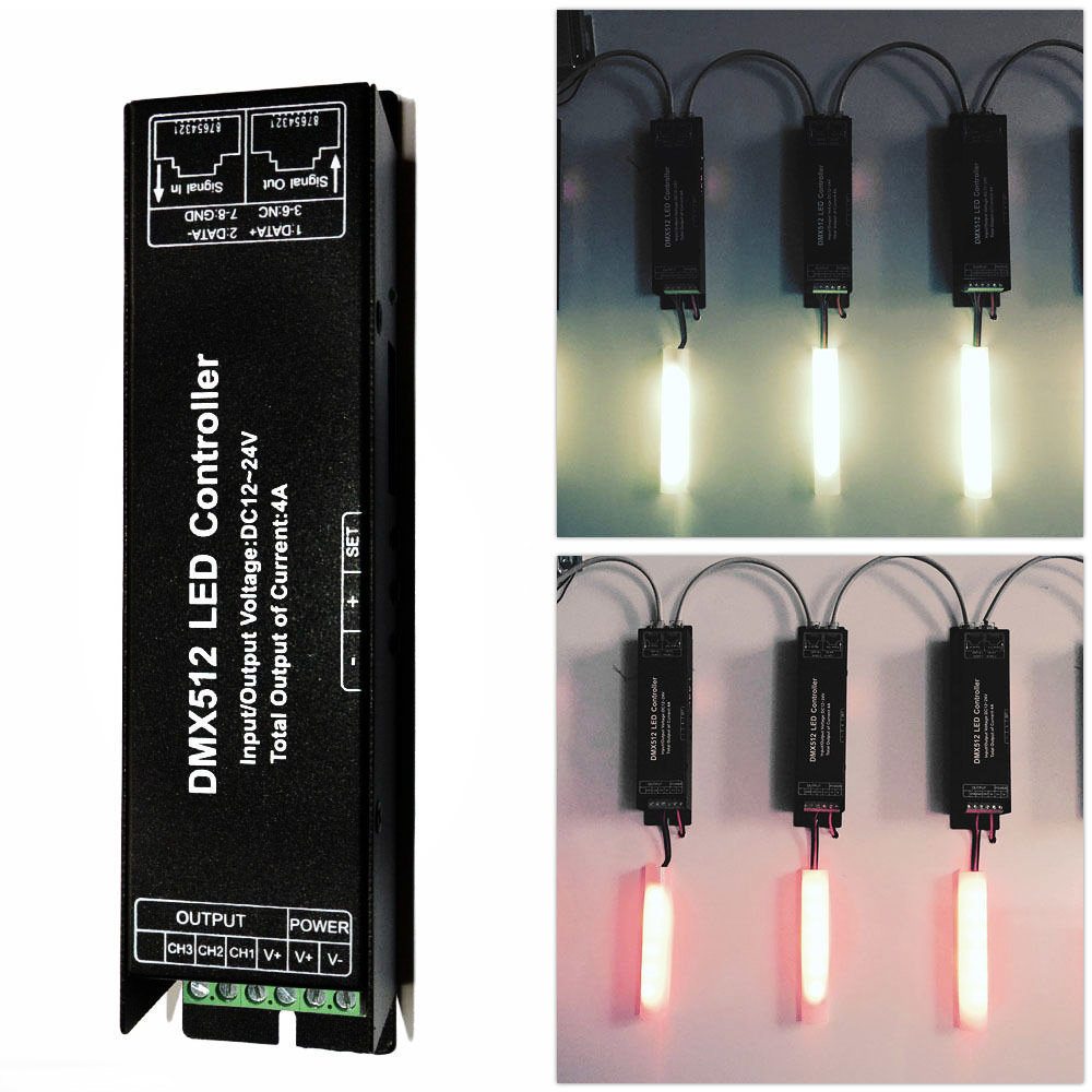 DMX 512 Decoder LED Controller DC 12V-24V 4CH RGBW For Wall Point Light ...