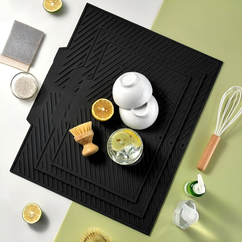 Silicone Dish Drying Mat with Built-in Drain Lip - Hygienic Drying Pad ...