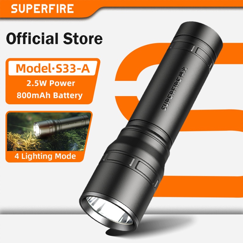 SUPERFIRE S33-A 2.5W Lampu Suluh Terang LED Rechargeable Torch Light ...