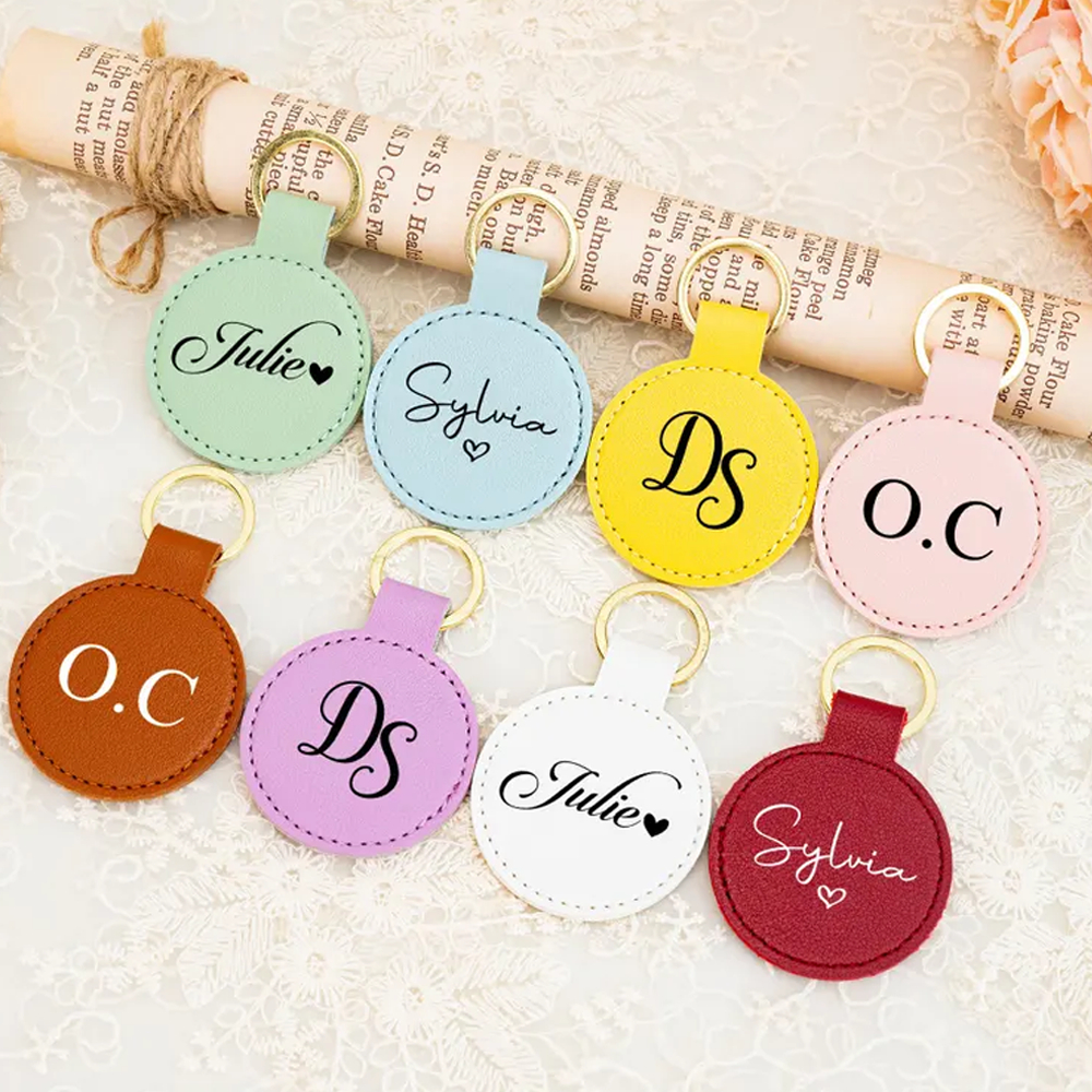 Free Custom Round PU Leather Keychain Circle Key Chain Keyring Company ...