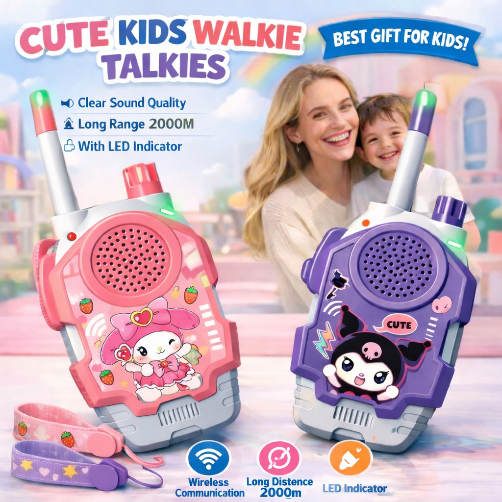 OTL Technologies Talkie-Walkie Kuromi Enfant - Portée 150 M, Bouton Push-to-Talk, 3 Piles AA Non Incluses