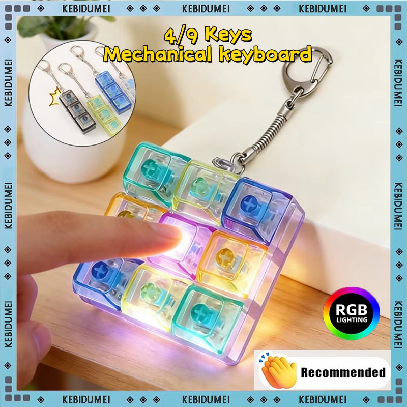 4/9 Keys LED Keyboard Fidget Keychain Clicker Button Stress Relief Toy ...
