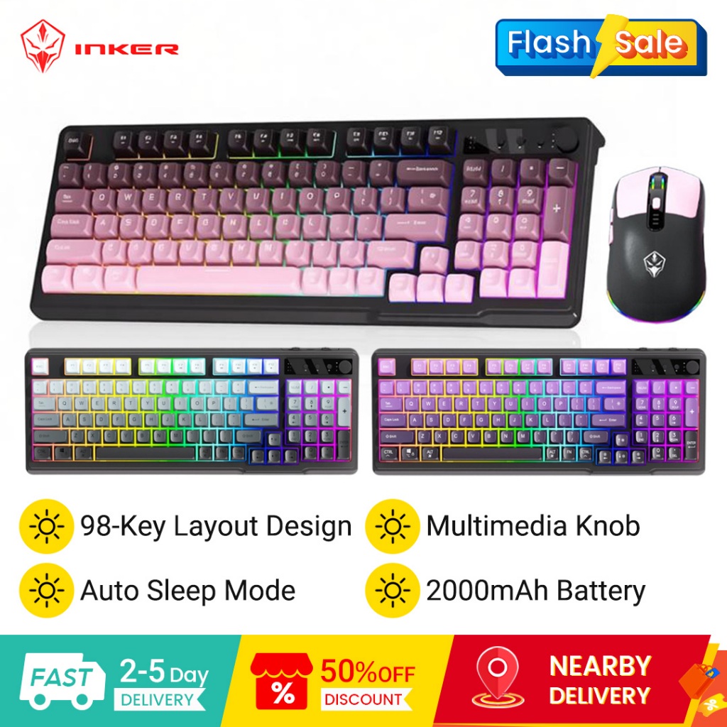 INKER H98 Wireless Dual-Mode Mechanical Keyboard Set Rechargeable ...