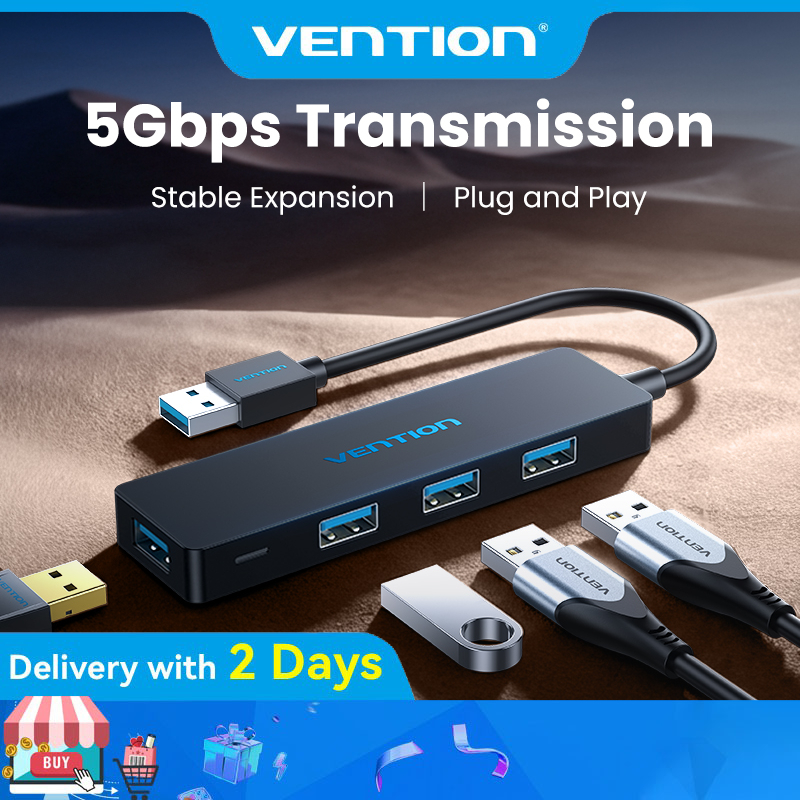 Vention Ultra-Slim USB 3.0 Hub 4-Port, Compact High-Speed Data Hub for ...