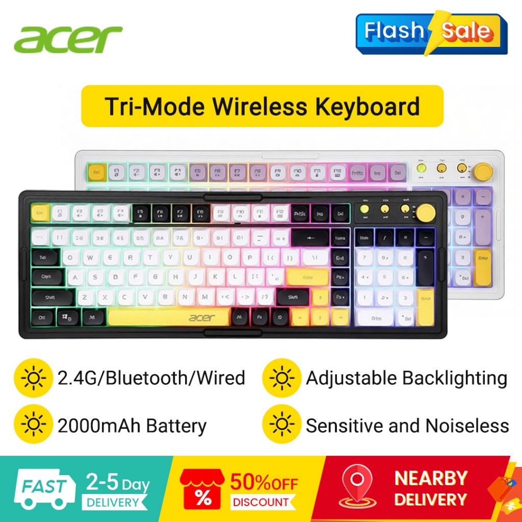 Acer Tri-Mode Wireless Keyboard OKB030 With RGB Backlighting 101 Keys ...