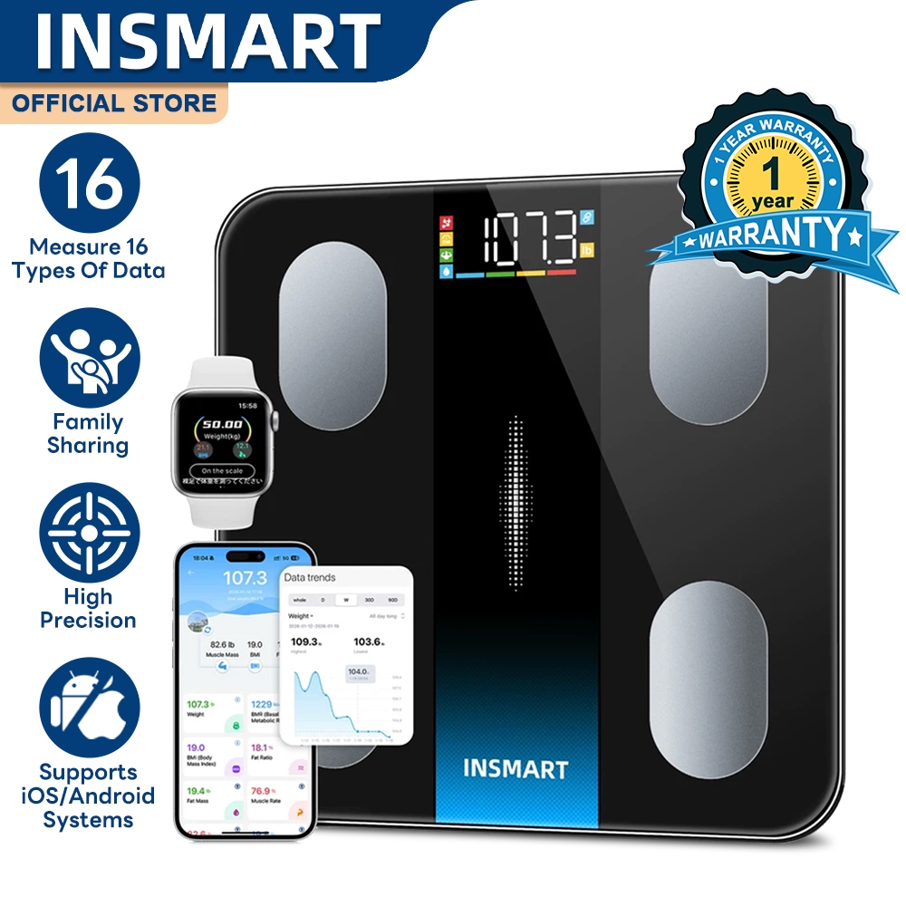 INSMART Digital Scale, 180KG Capacity, 16-in-1 Functions, Body Fat ...