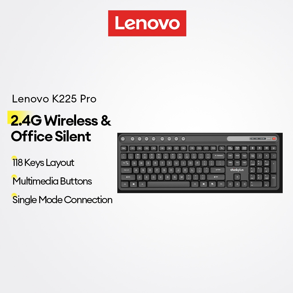 Lenovo K225 Pro Wireless Keyboard Office Silent with 118 Keys and ...
